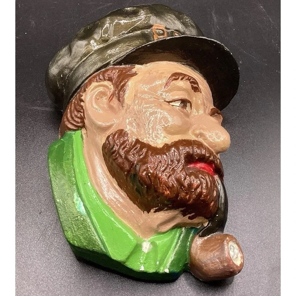 Vtg Chalkware Railway Captain Smoking Pipe Wall‎ Hanging-5